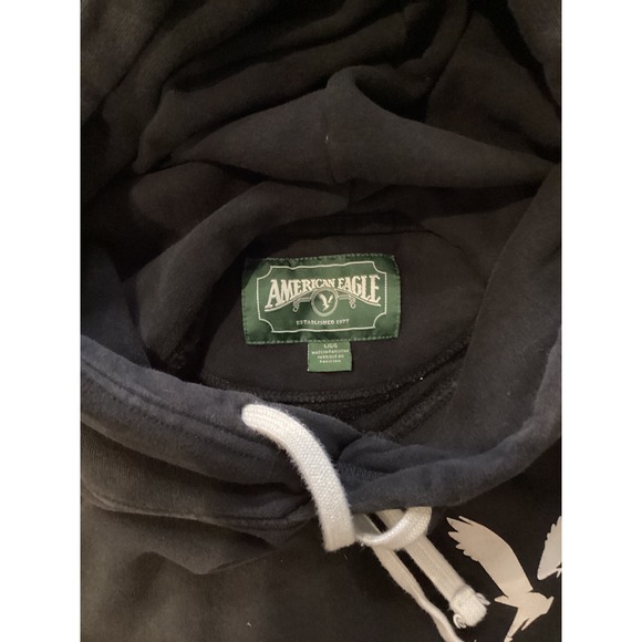 American Eagle Outfitters Mens Black Hoodie Graphic Eagle Logo Sleeve Print - Picture 4 of 5